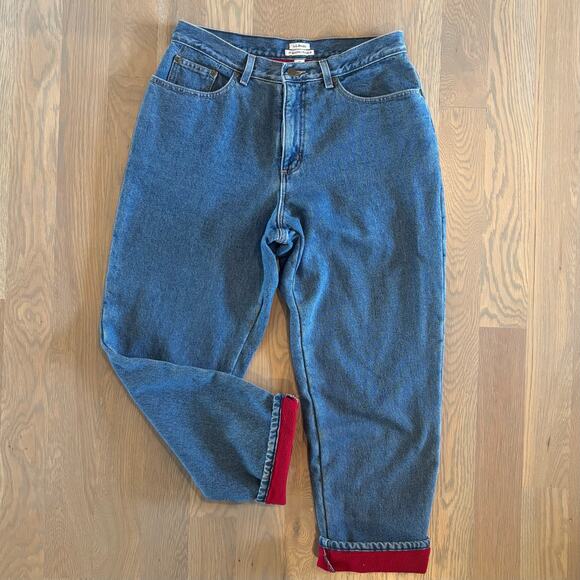 LL Bean Original Fit Relaxed Jeans Red Fleece Lined Straight Womens 12 Petite - Picture 8 of 8